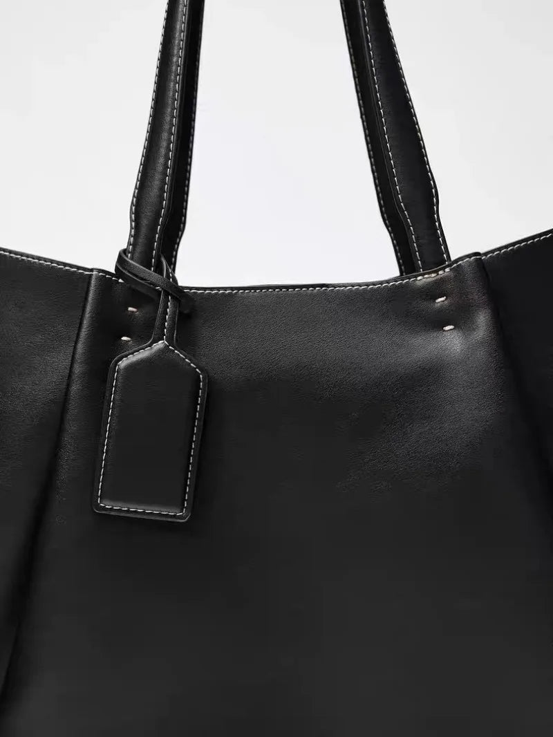 Ruched PU Leather Handbag — Large Shoulder Bag & Crossbody Bucket Bag
