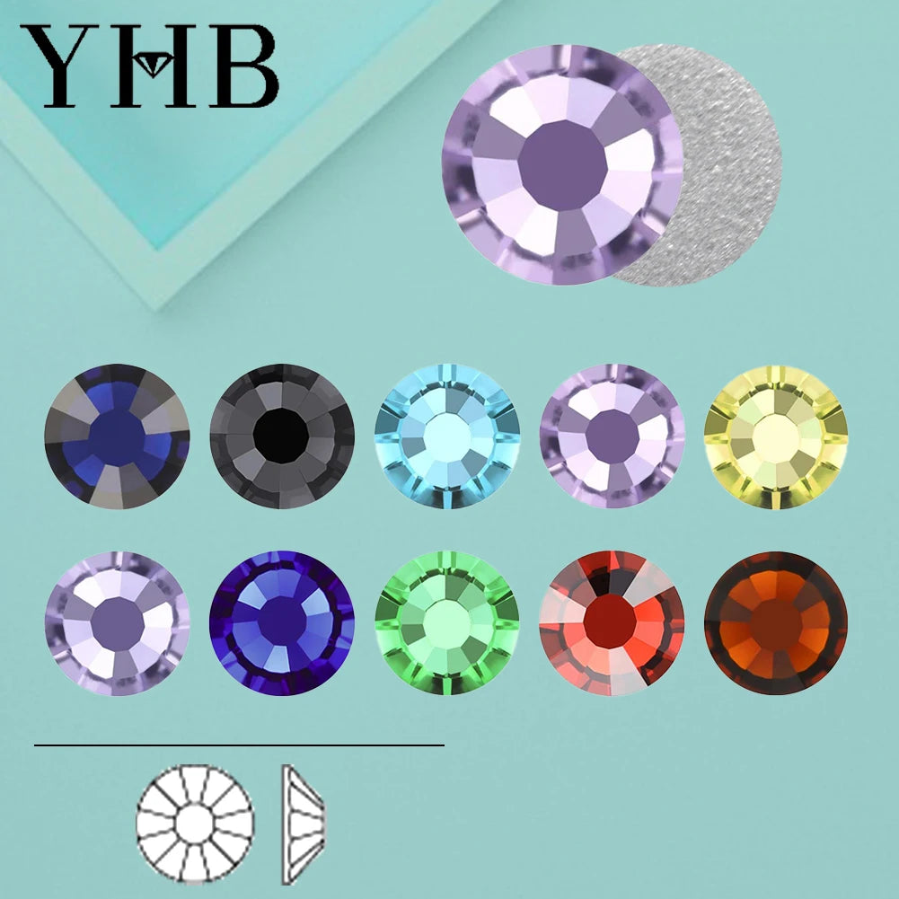 YHB Crystal Flat Back Rhinestones — Glitter Gemstones for Nails and Fabric