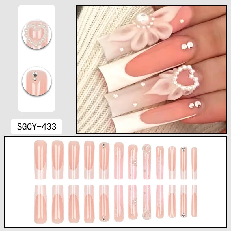 Ultra Long Coffin Press On Nails — 3D Butterfly & Floral Design, 24 Pieces