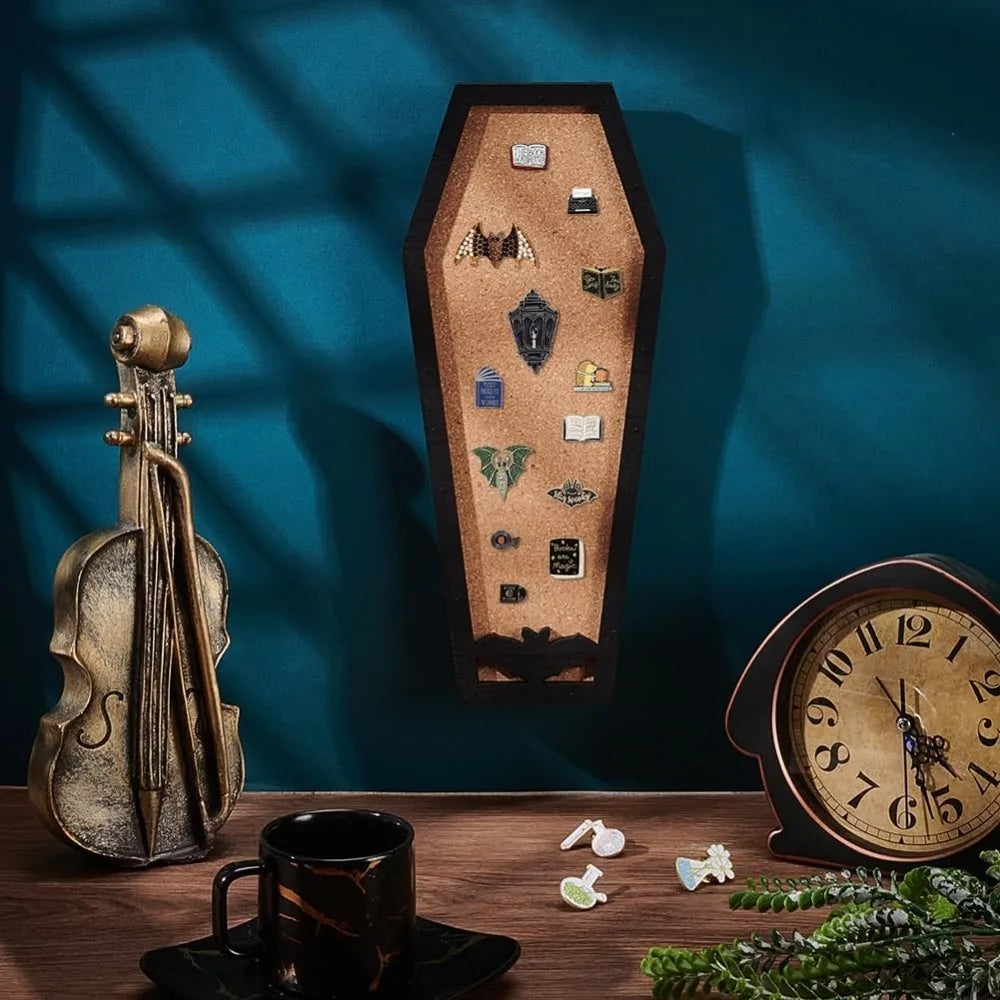 Coffin Bat Shaped Cork Board — Wall Mounted Pin & Brooch Display