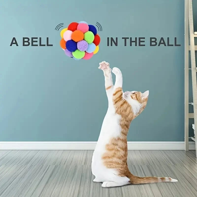 Colorful Cat Toy Ball Set — Interactive Plush and Bell Toys for Pets