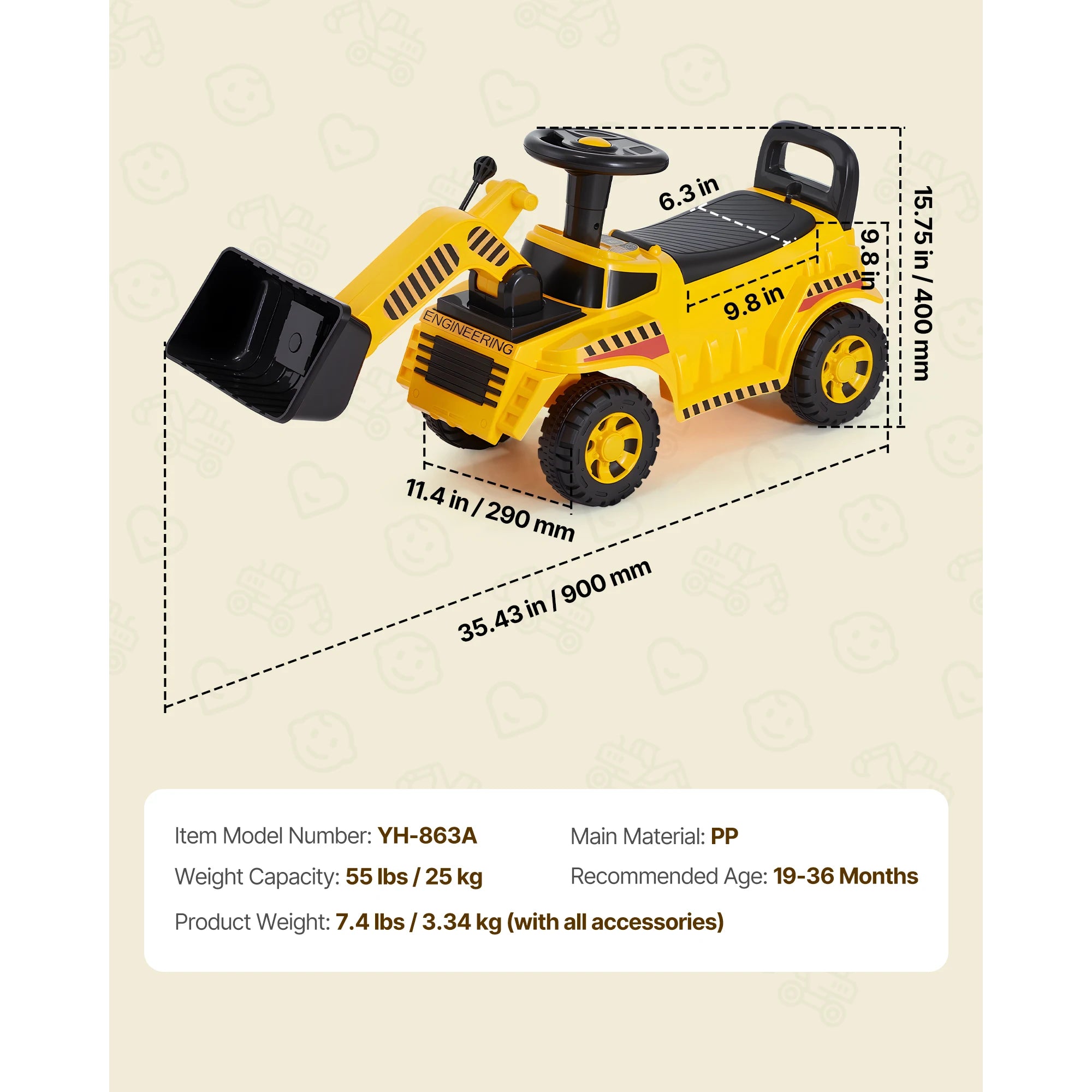 SucceBuy Ride On Excavator Car — Construction Toy with Under-Seat Storage