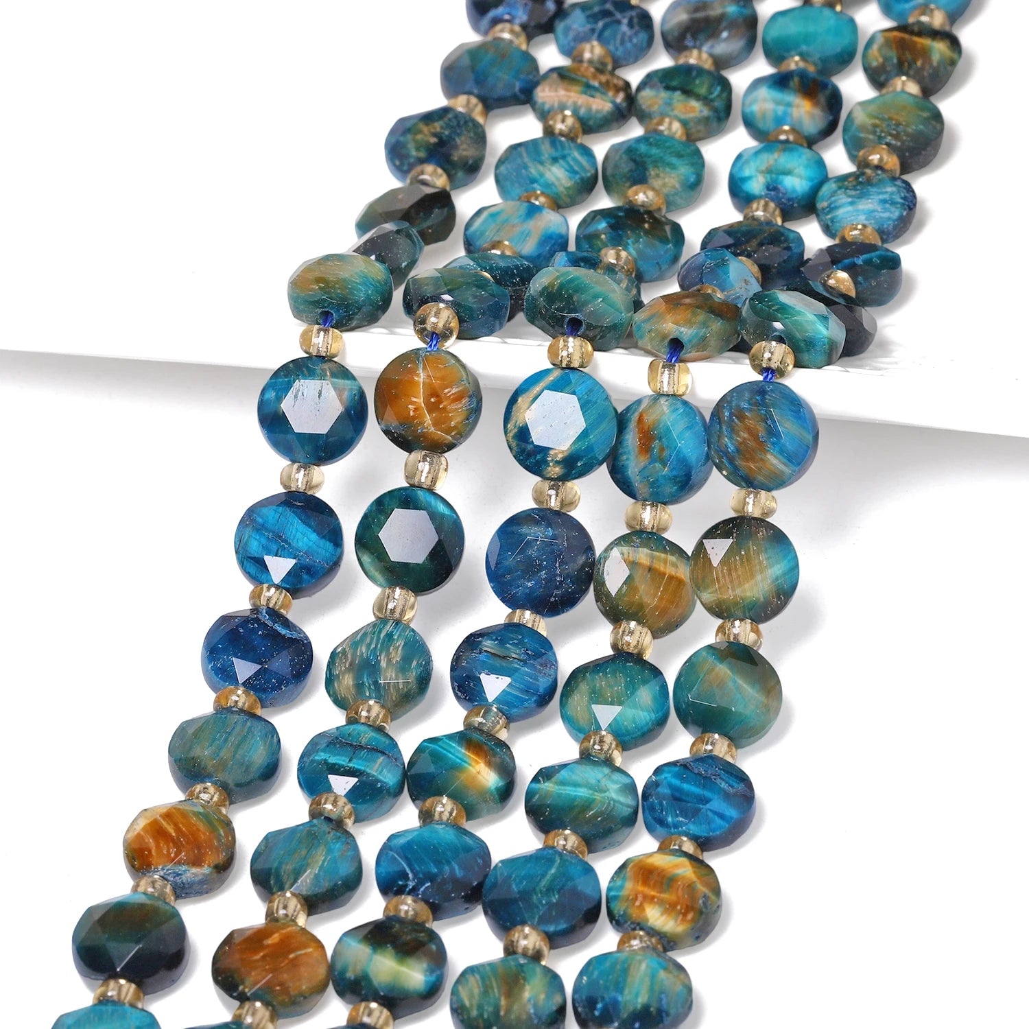 Natural Tiger Eye Stone Beads — Faceted Coin Shape for Jewelry Making