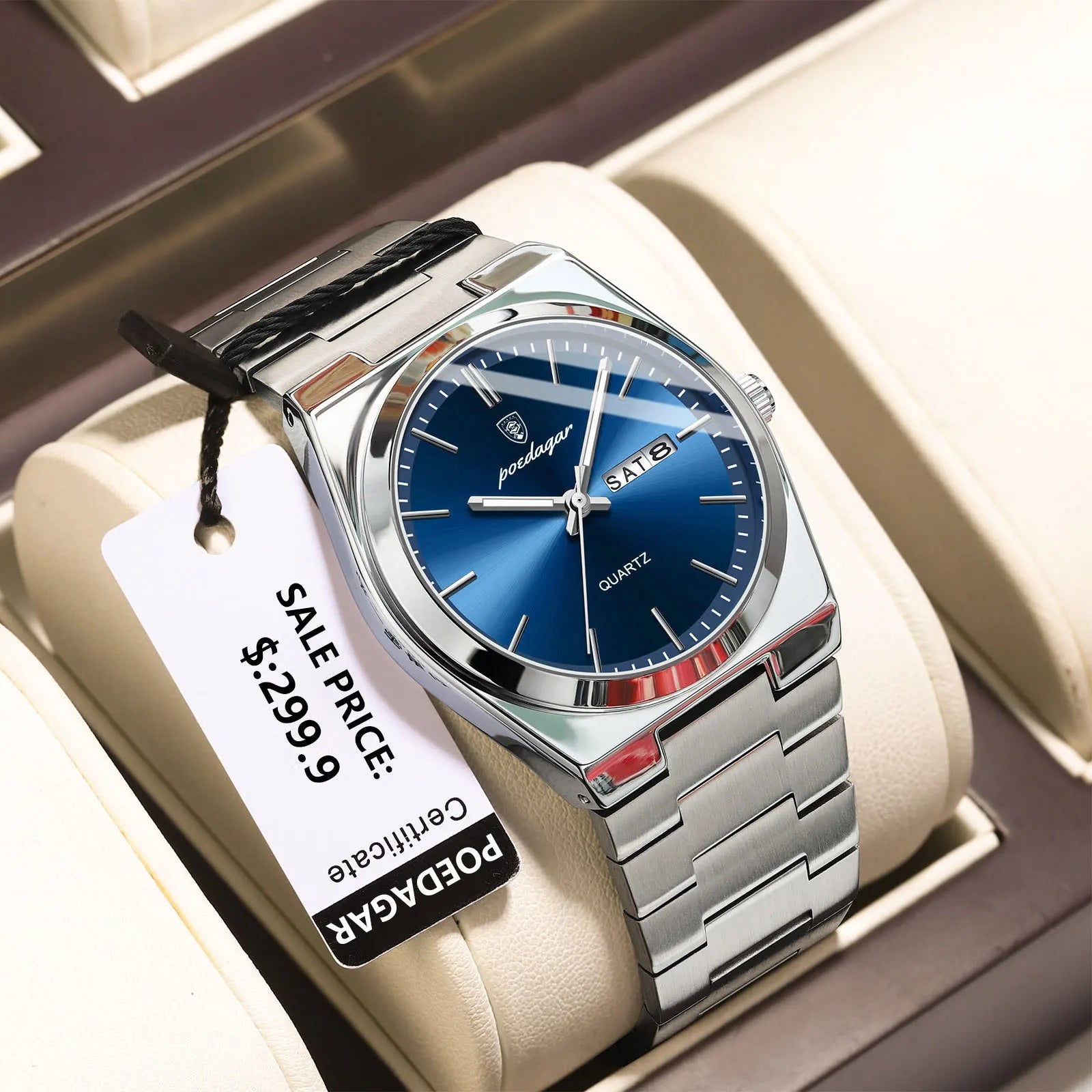 POEDAGAR Luxury Men's Quartz Watch — Stainless Steel Waterproof Wristwatch