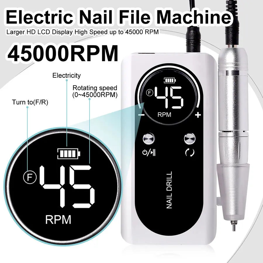 Limegirl Professional Electric Nail Drill — High Speed 45000RPM Portable Manicure Tool
