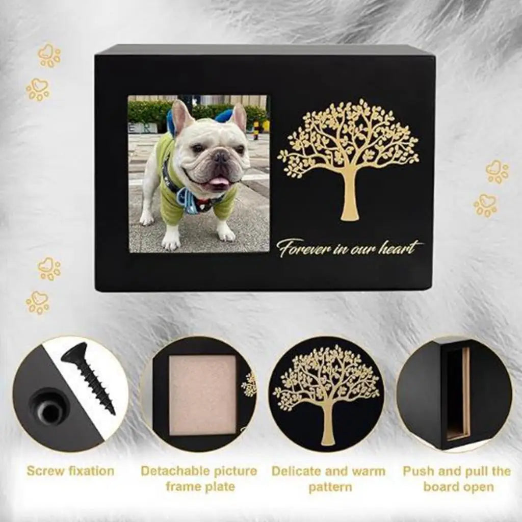 Wooden Pet Cremation Urn — Memorial Keepsake Box with Photo Frame