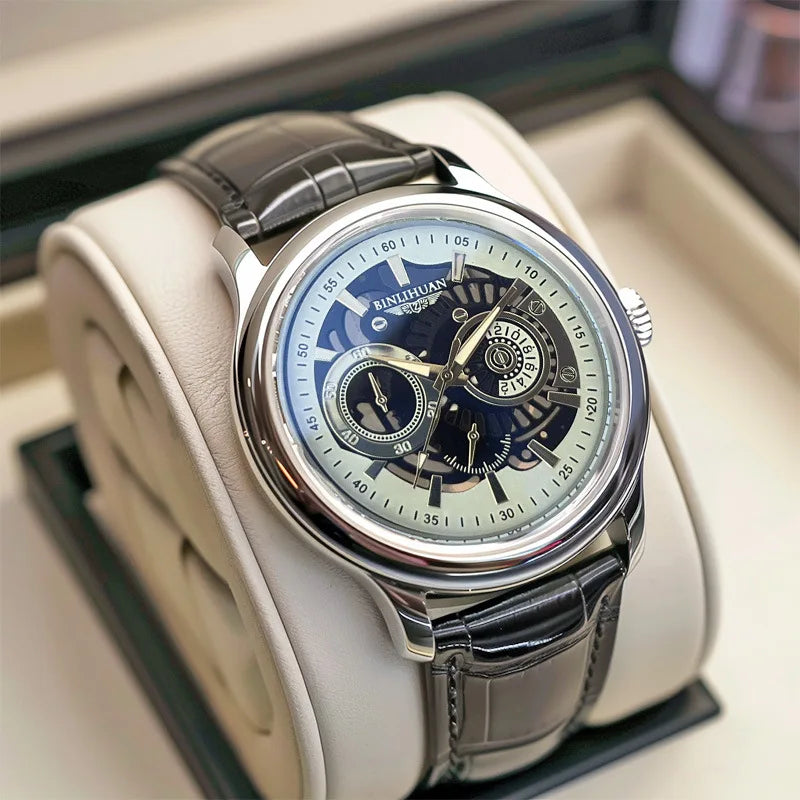 Men's Quartz Wristwatch — Elegant Leather Strap & Round Alloy Case