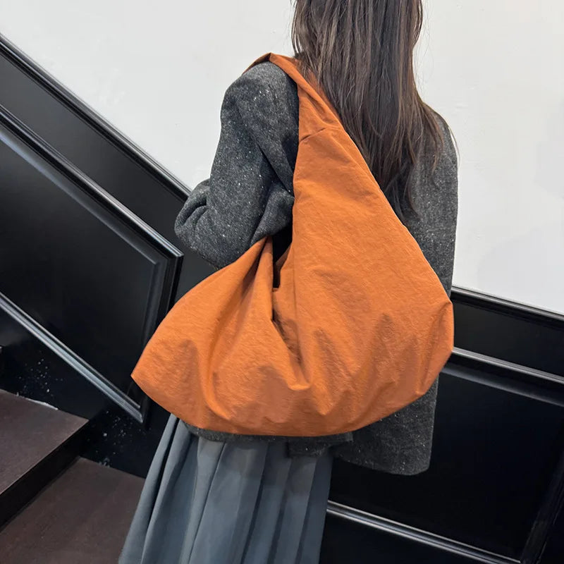 Soft Nylon Hobo Shoulder Bag — Large Capacity Lightweight Tote