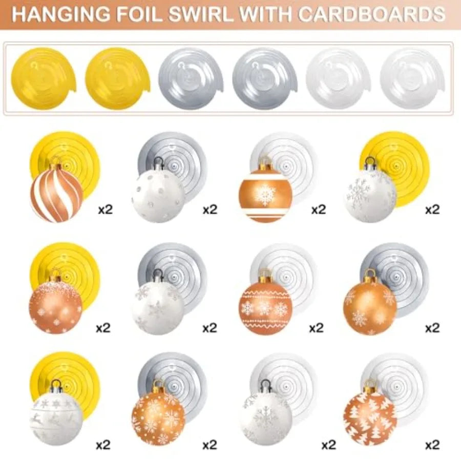 SHXI Hanging Christmas Decoration Set — Foil Swirls and Ball Ornaments