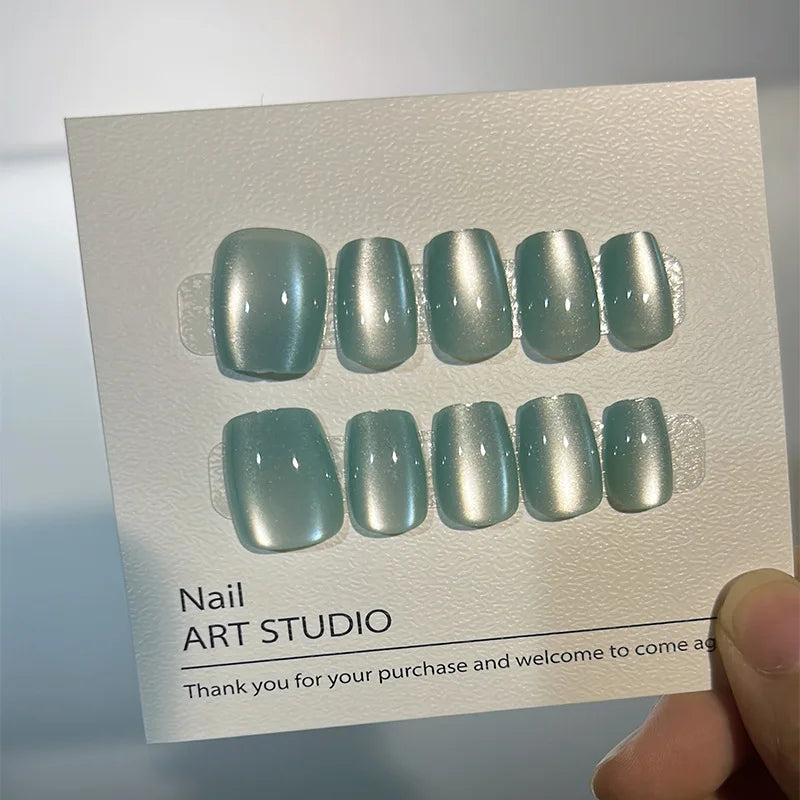 Luxury Cat Eye Press On Nails — Handmade Acrylic Coffin Style False Nails