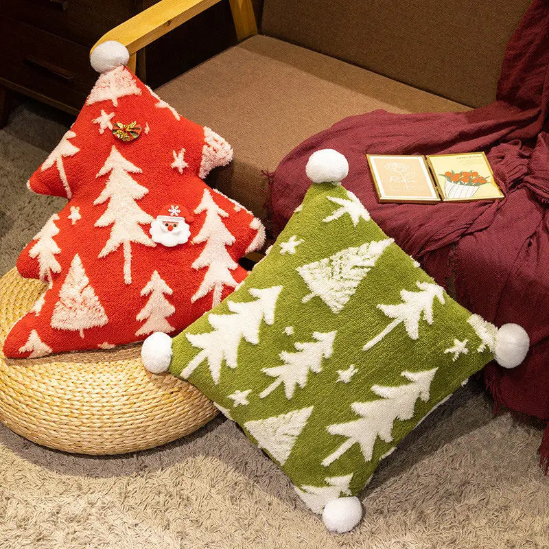 MIAOOWA Christmas Tree Plush Pillow — Soft Festive Throw Cushion for Holiday Decor