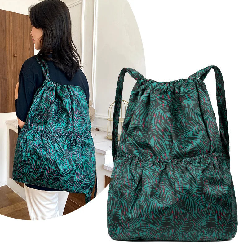 Large Capacity Drawstring Backpack — Waterproof Nylon Shoulder Bag