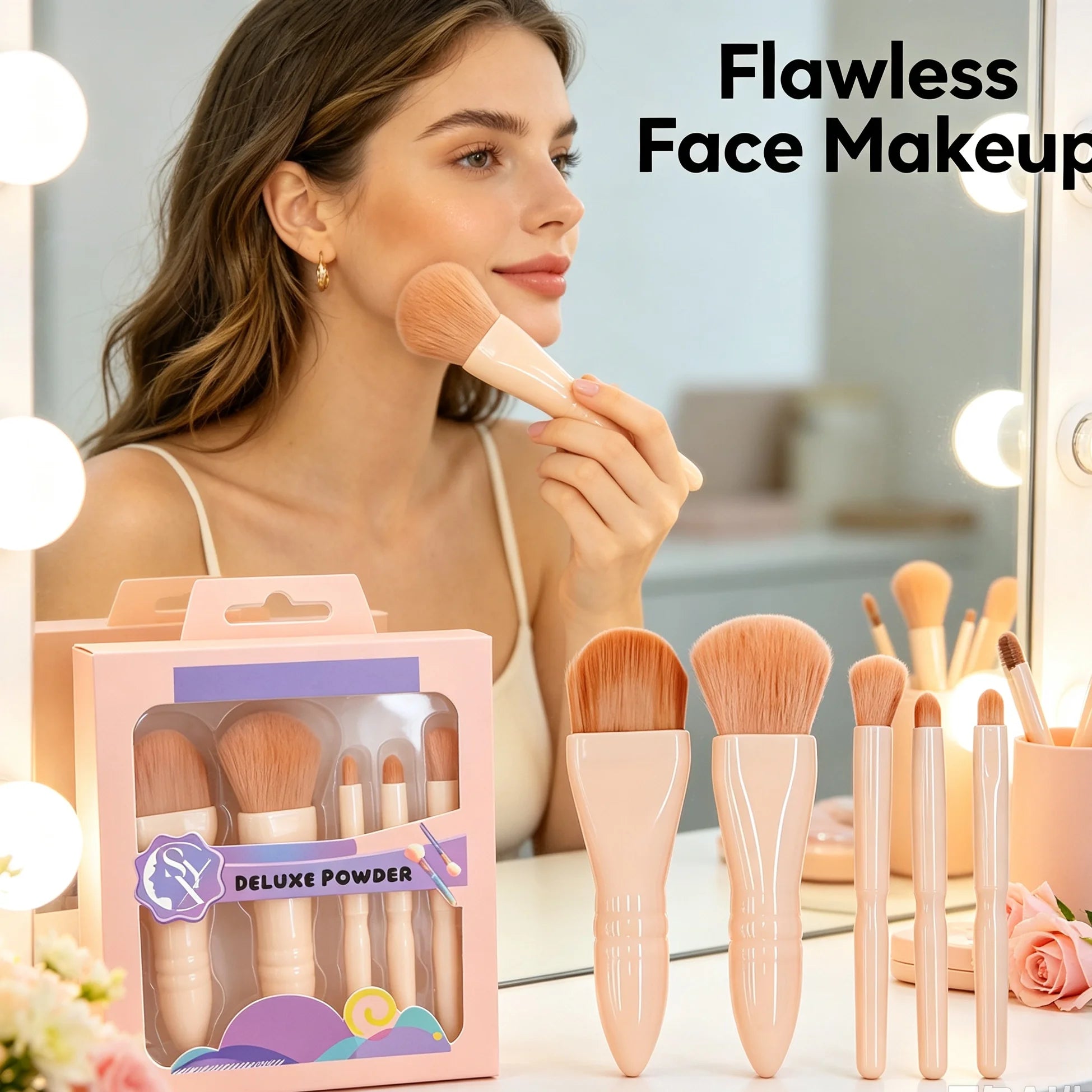 Essential 5-Piece Makeup Brush Set — Versatile Application Tools