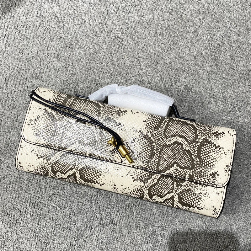 Elegant Snake Pattern Clutch Bag — Sequined Evening Handbag with Top Handle