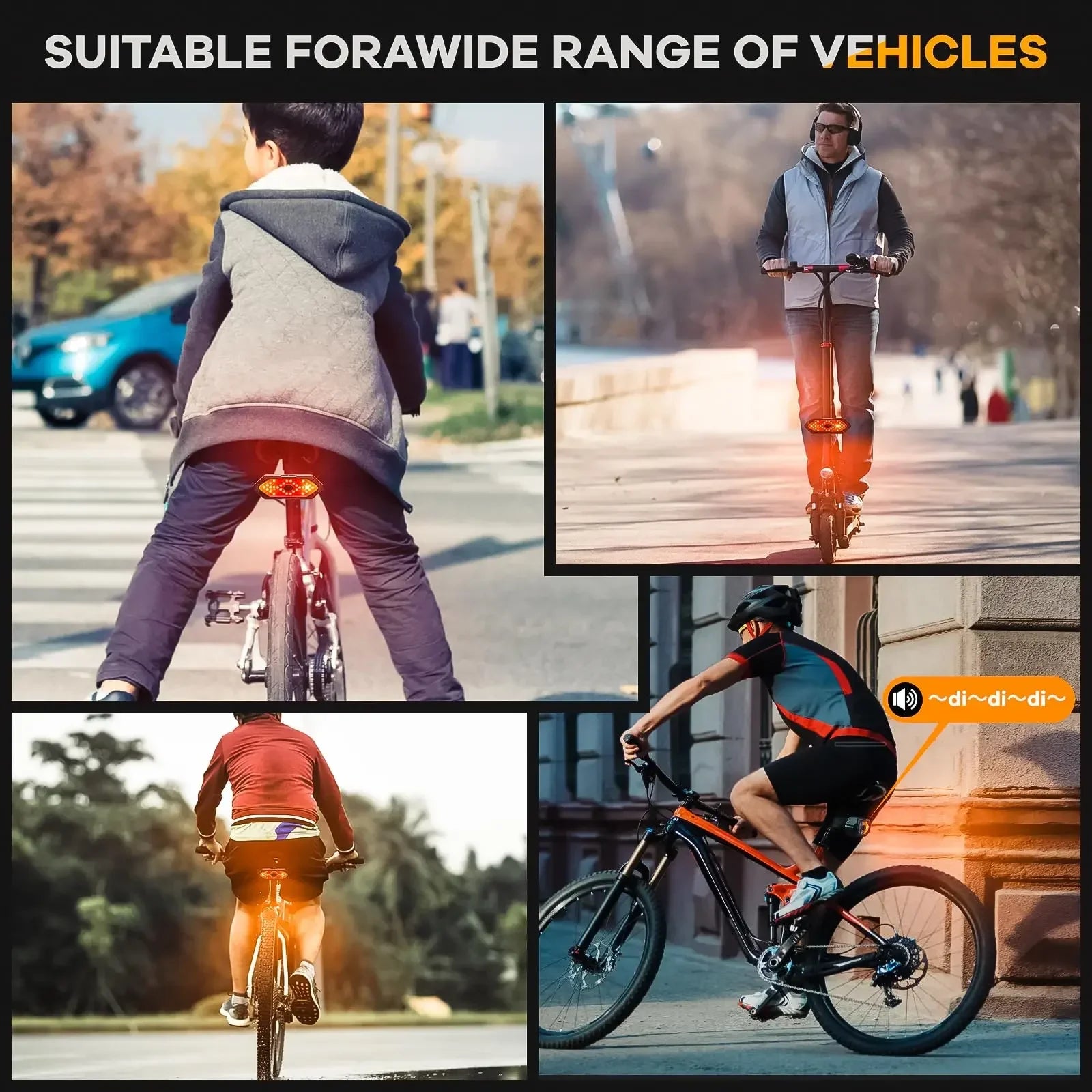 FZCSPEED USB Rechargeable Bike Light Set — Waterproof Tail Light with Turn Signals