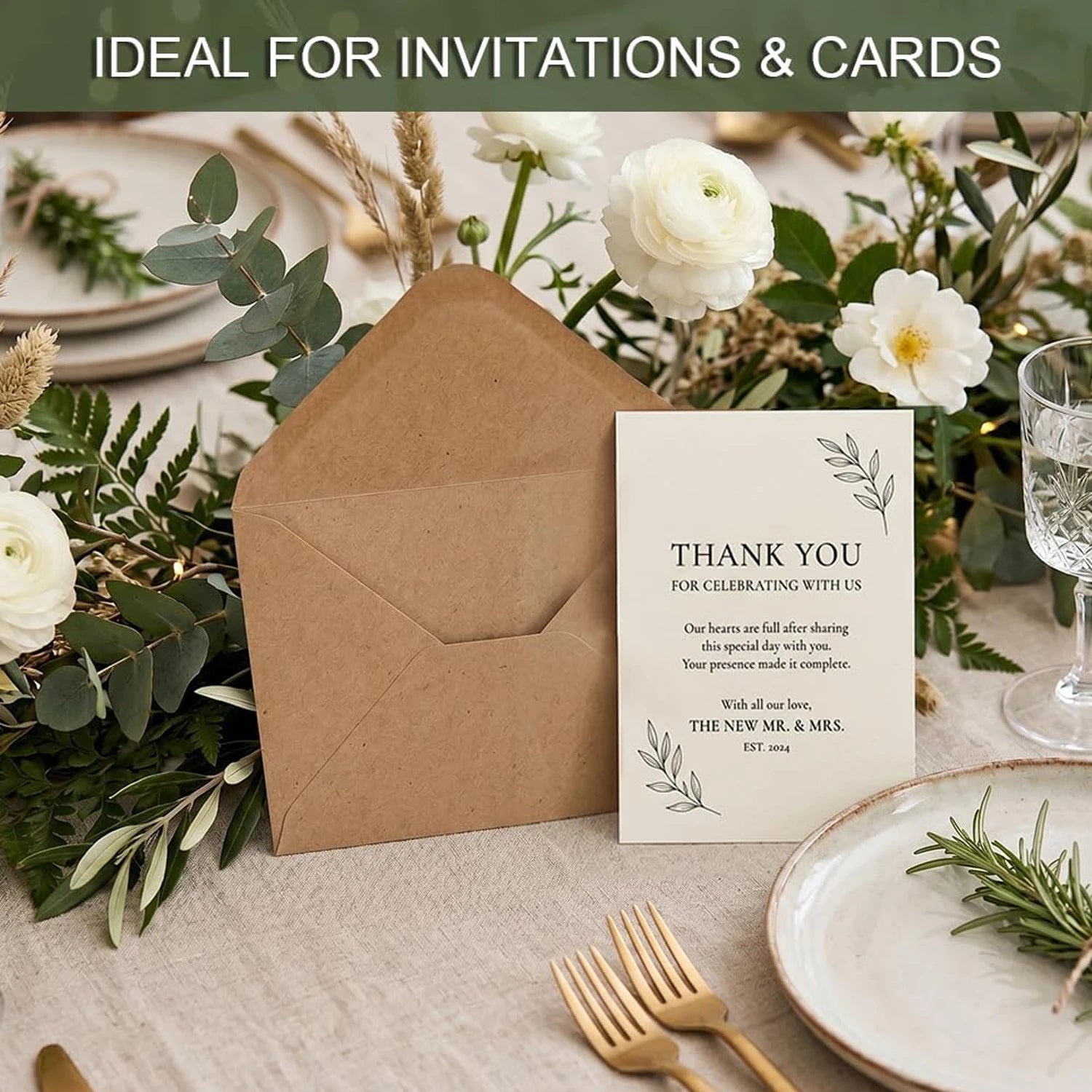 Kraft Paper Envelopes — 100 Pack A6 V-Flap Stationery for Invitations
