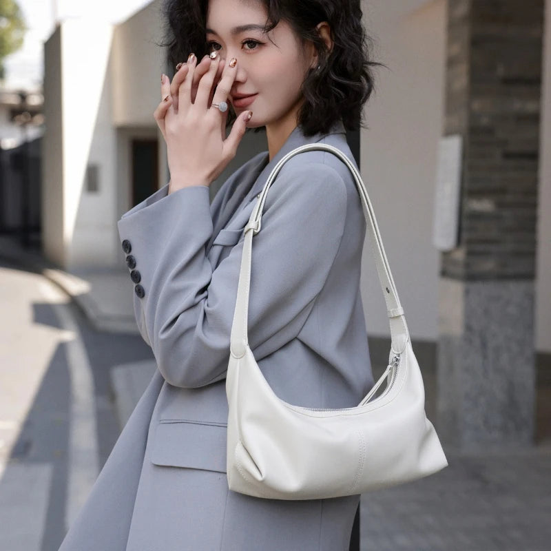miflame Women's Genuine Leather Hobo Bag — Elegant Minimalist Shoulder Handbag