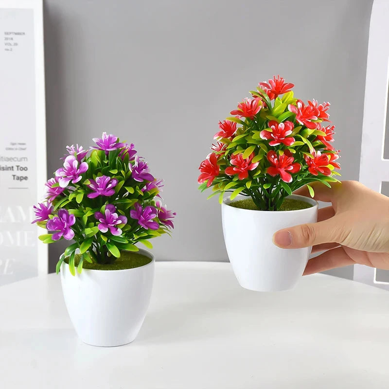 Artificial Five Leaf Plum Potted Plant — Decorative Indoor & Outdoor Floral Bonsai