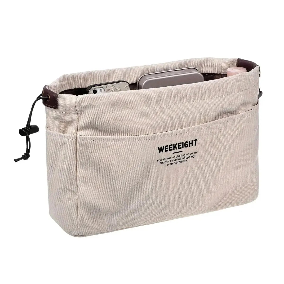 Canvas Drawstring Storage Bag — Multi-Pocket Portable Organizer