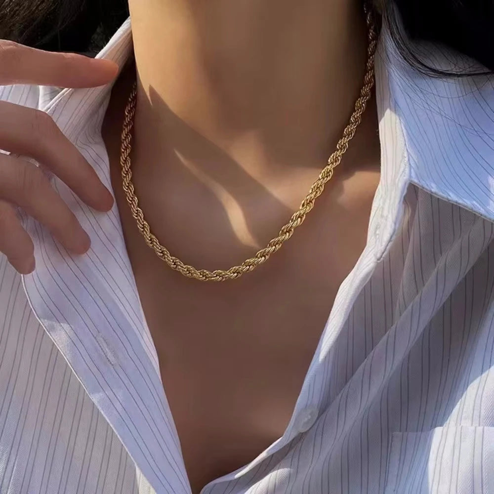 Sterling Silver Rope Chain Necklace — 4mm Gold Plated Classic Jewelry
