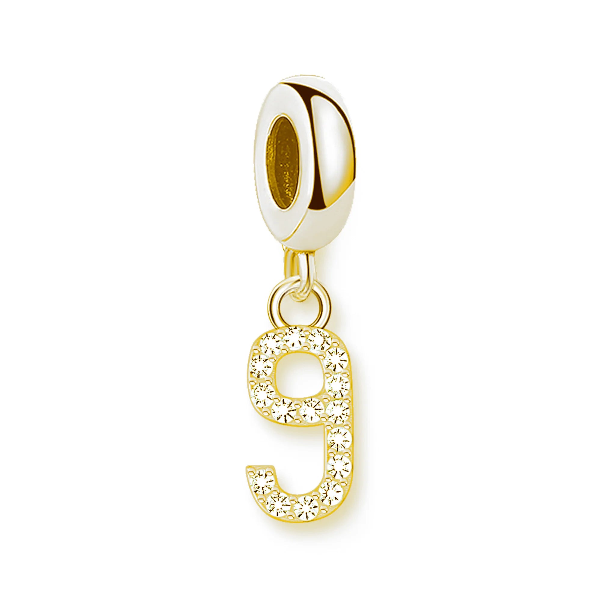 Thaddaeus Gold Plated Number Letter Charm — 925 Sterling Silver Zirconia Pendant