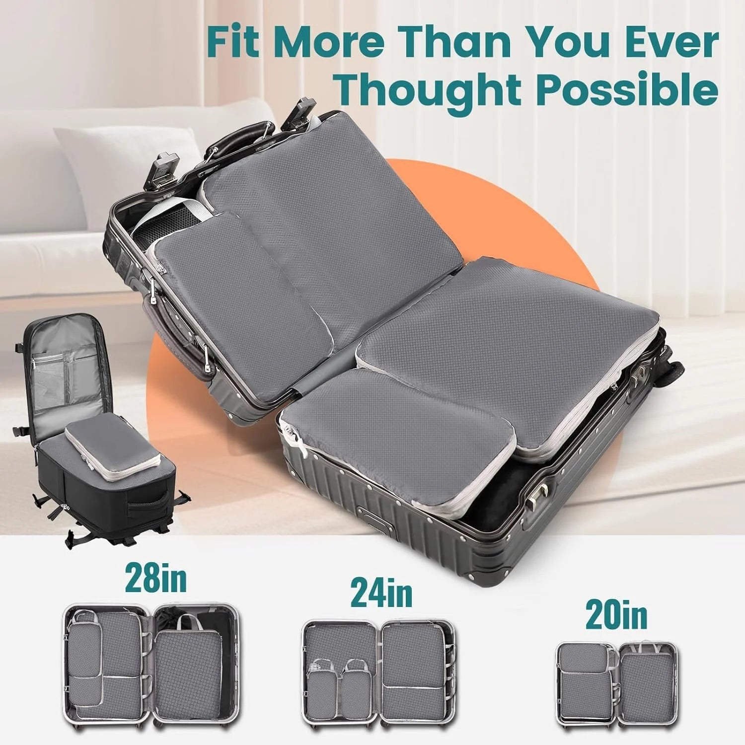 Compression Packing Cubes — Space-Saving Travel Organizers, Waterproof Nylon