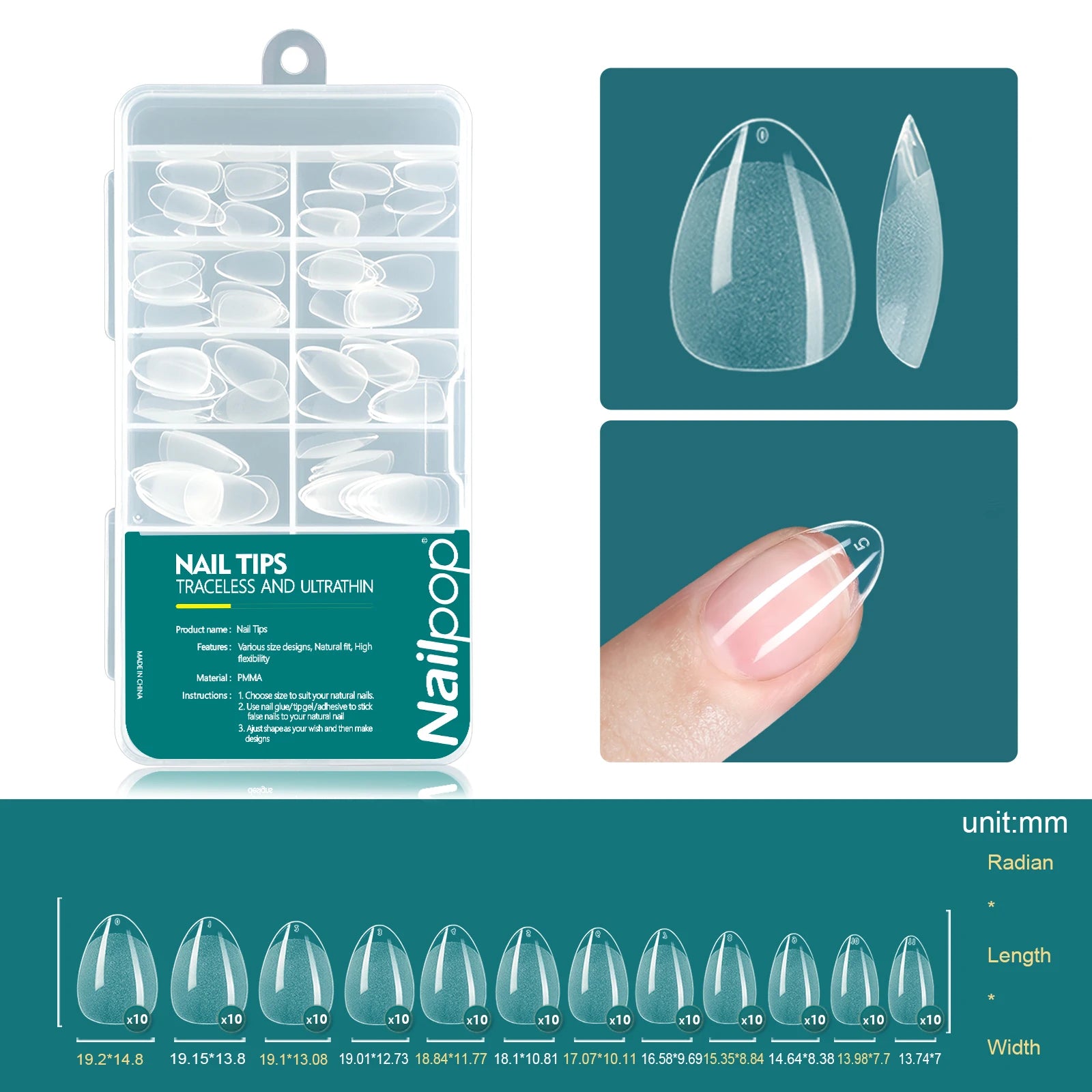 Nailpop Clear Acrylic False Nail Tips — Professional Full Cover Extensions