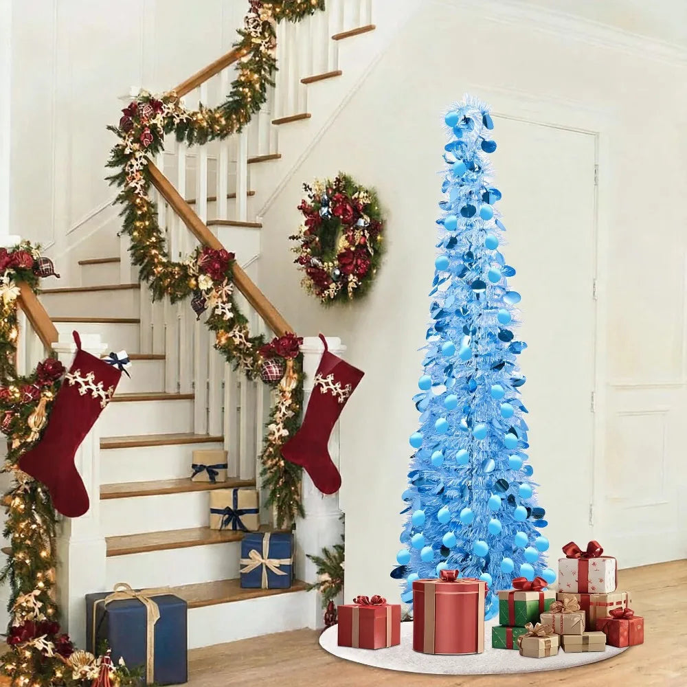 HATISAN 5ft Pencil Christmas Tree — Collapsible Tinsel Pop Up Decor