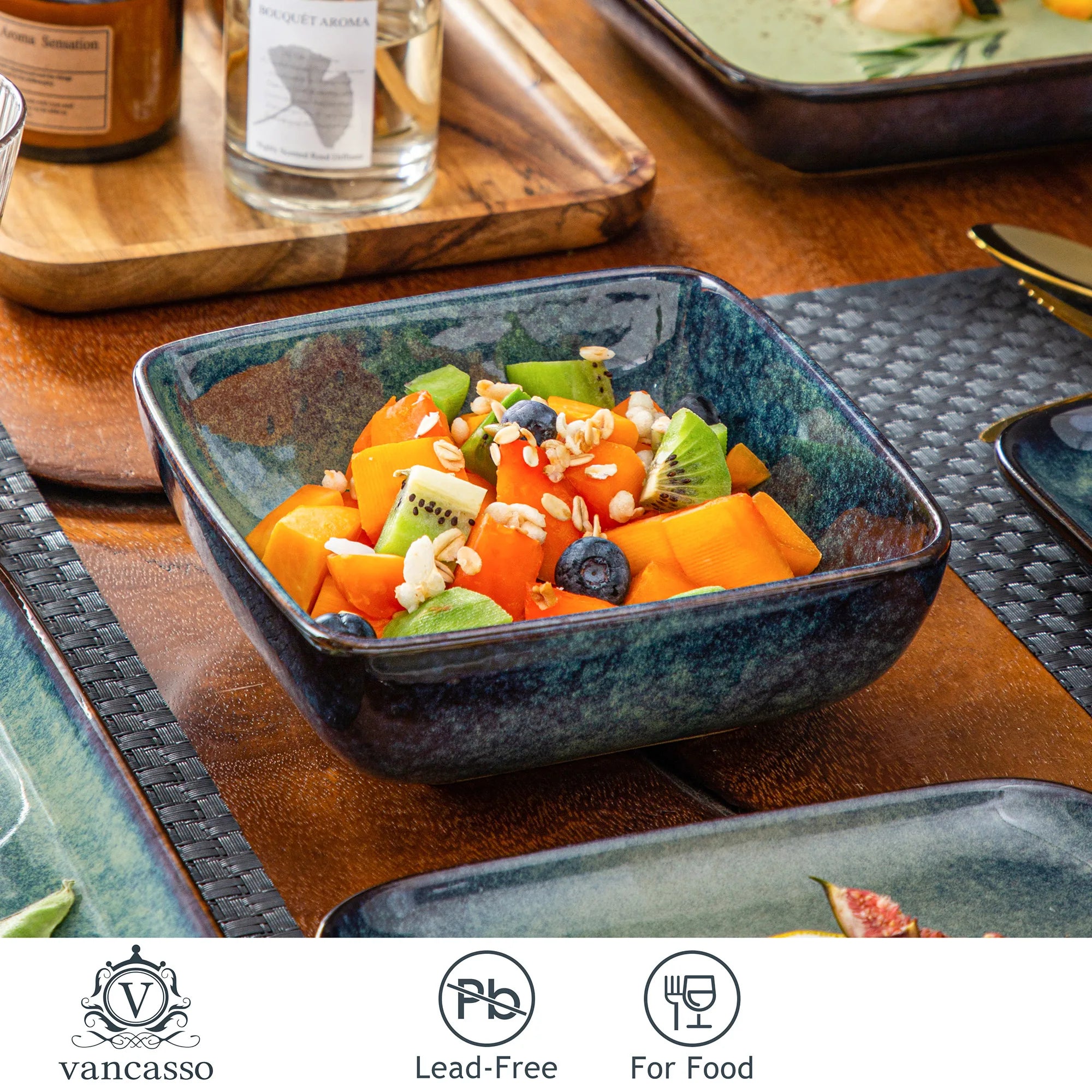 MALACASA Stern 16-Piece Dinnerware Set — Modern Square Ceramic Tableware