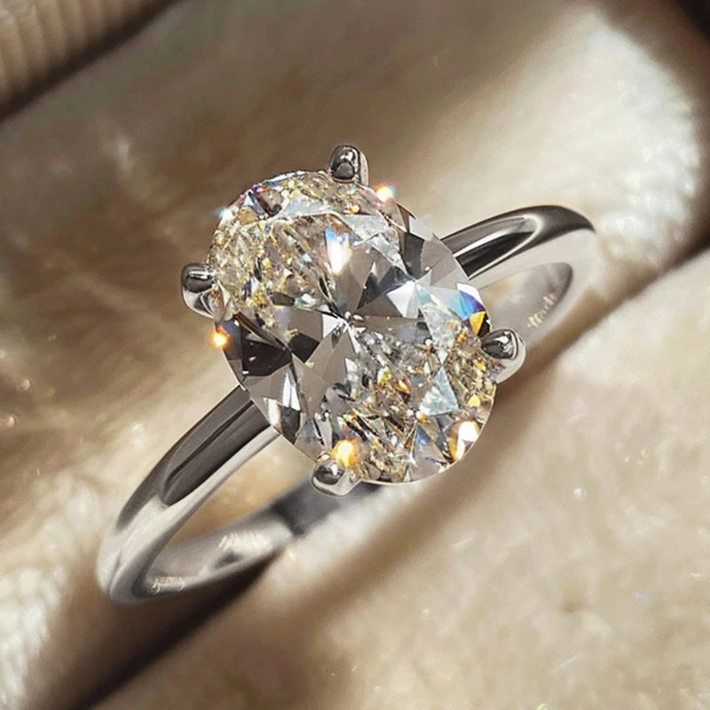 Oval Zircon Stone Ring — Elegant 925 Sterling Silver Jewelry for Women