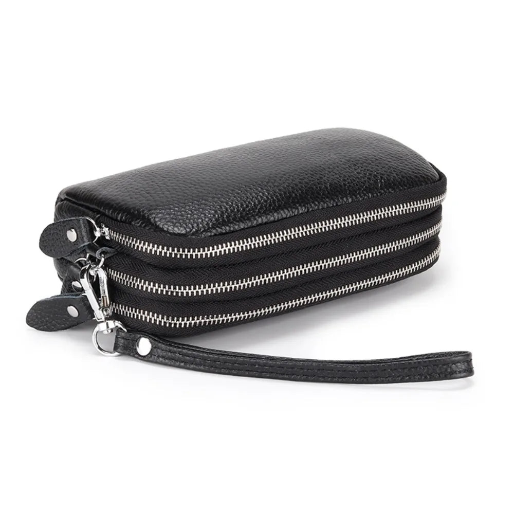 macroupta Genuine Leather Long Wallet — Large Capacity Wristlet Clutch