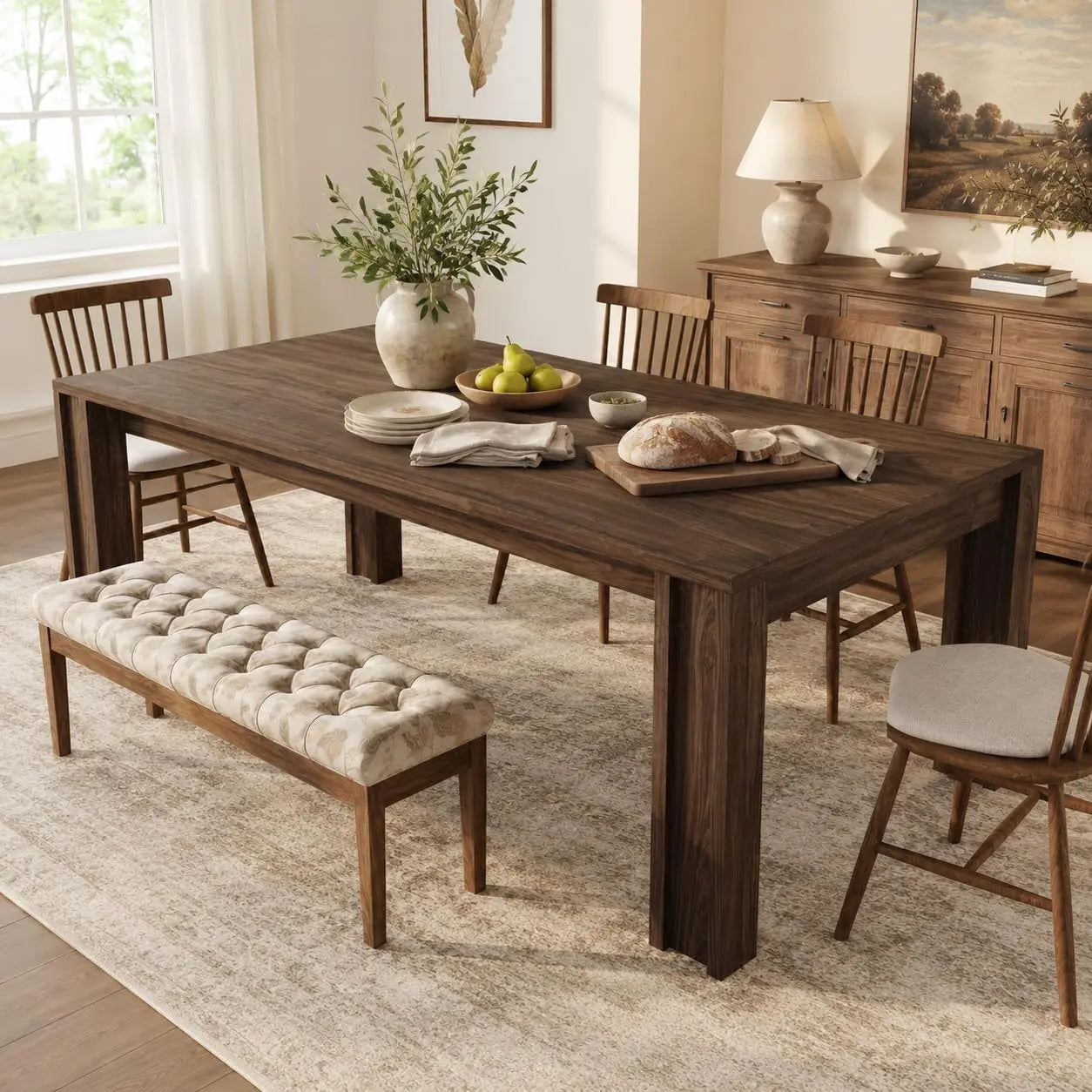 71" Rectangular Farmhouse Dining Table — Large Wooden Surface for 6-8 Guests