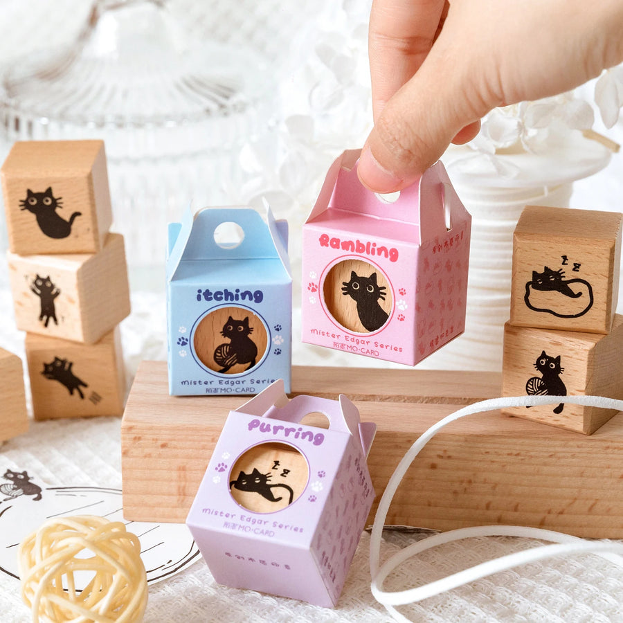 Black Cat Wooden Rubber Stamp — Retro Decorative Seal for Scrapbooking