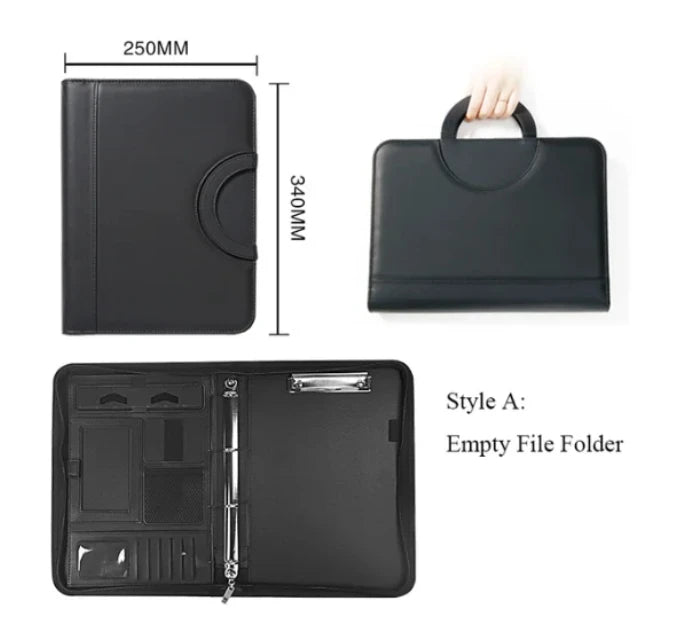 PU Leather A4 Conference File Pad — Professional Zippered Binder & Briefcase