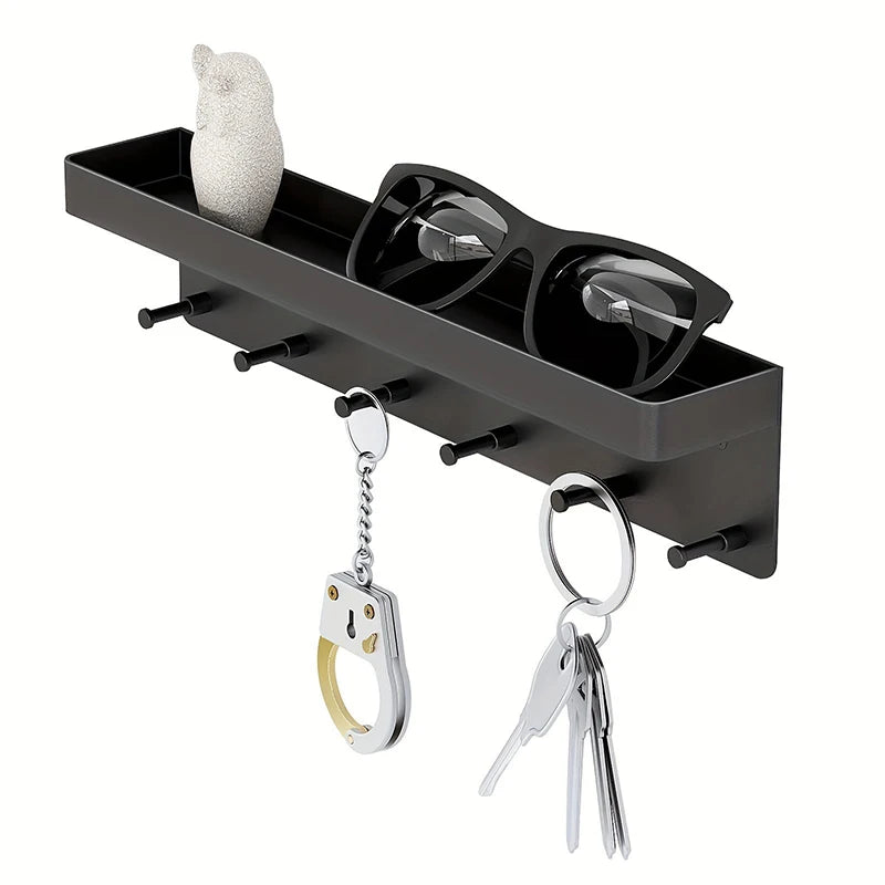 Wall Mounted Storage Rack — Multi-Purpose Organizer with 6 Hooks