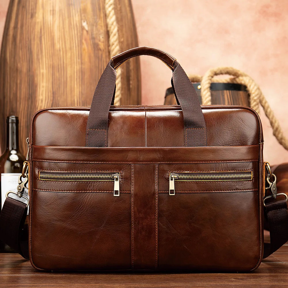 Men's Top Grain Leather Briefcase — Professional Business Laptop Bag