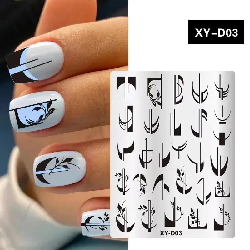 dawndesslo Nail Art Stamping Plate — Floral and Stripe Design Template