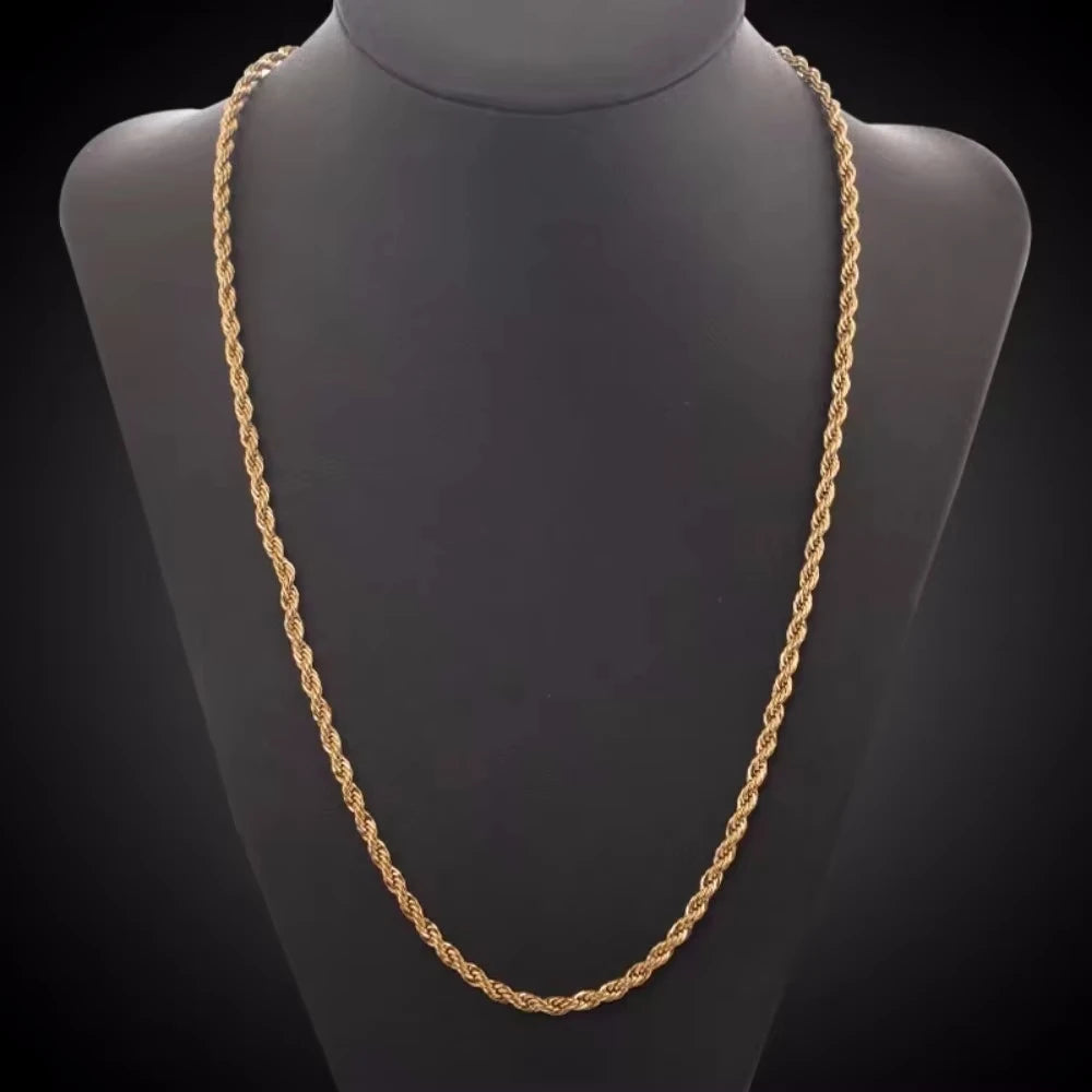 Sterling Silver Rope Chain Necklace — 4mm Gold Plated Classic Jewelry