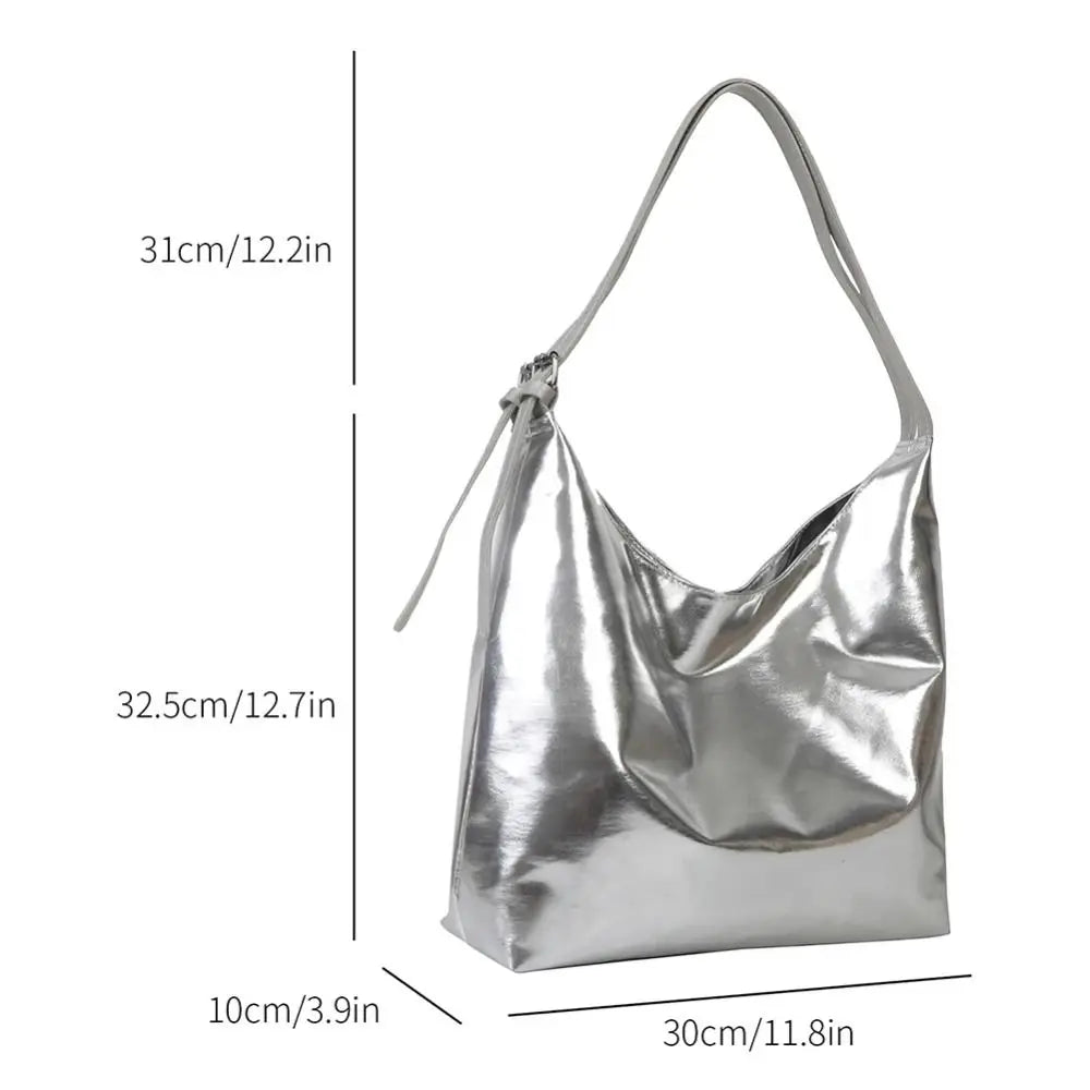 Metallic PU Leather Tote Bag — High Capacity Shoulder Bag for Women