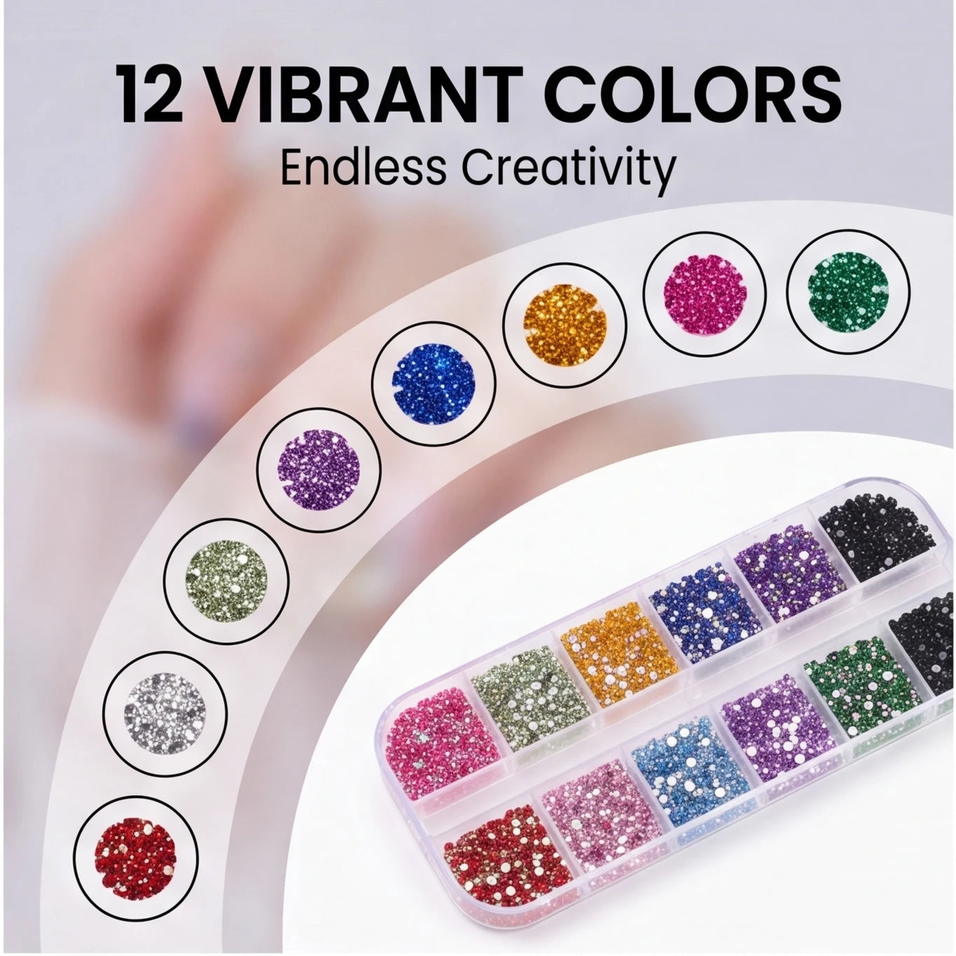12-Color Flatback Nail Rhinestones — Premium Sparkle for DIY Manicures & Crafts
