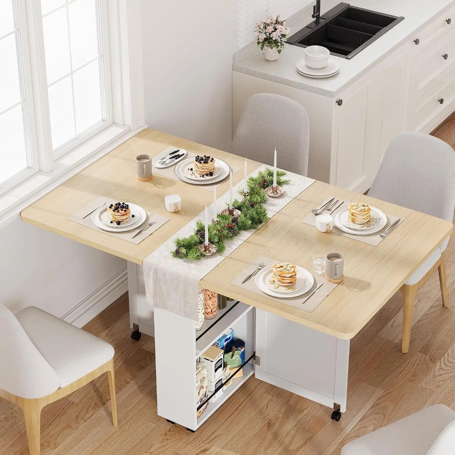 Garvee Folding Dining Table — Space-Saving Square Design with Storage