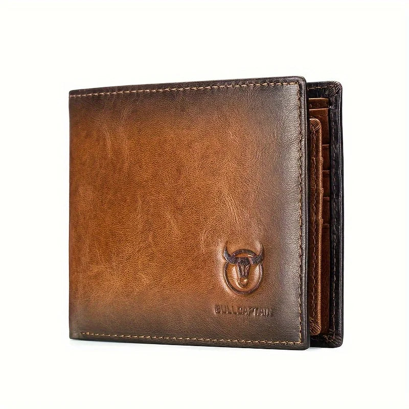 Men's Genuine Leather Bi-Fold Wallet — High-Capacity Business Card Holder