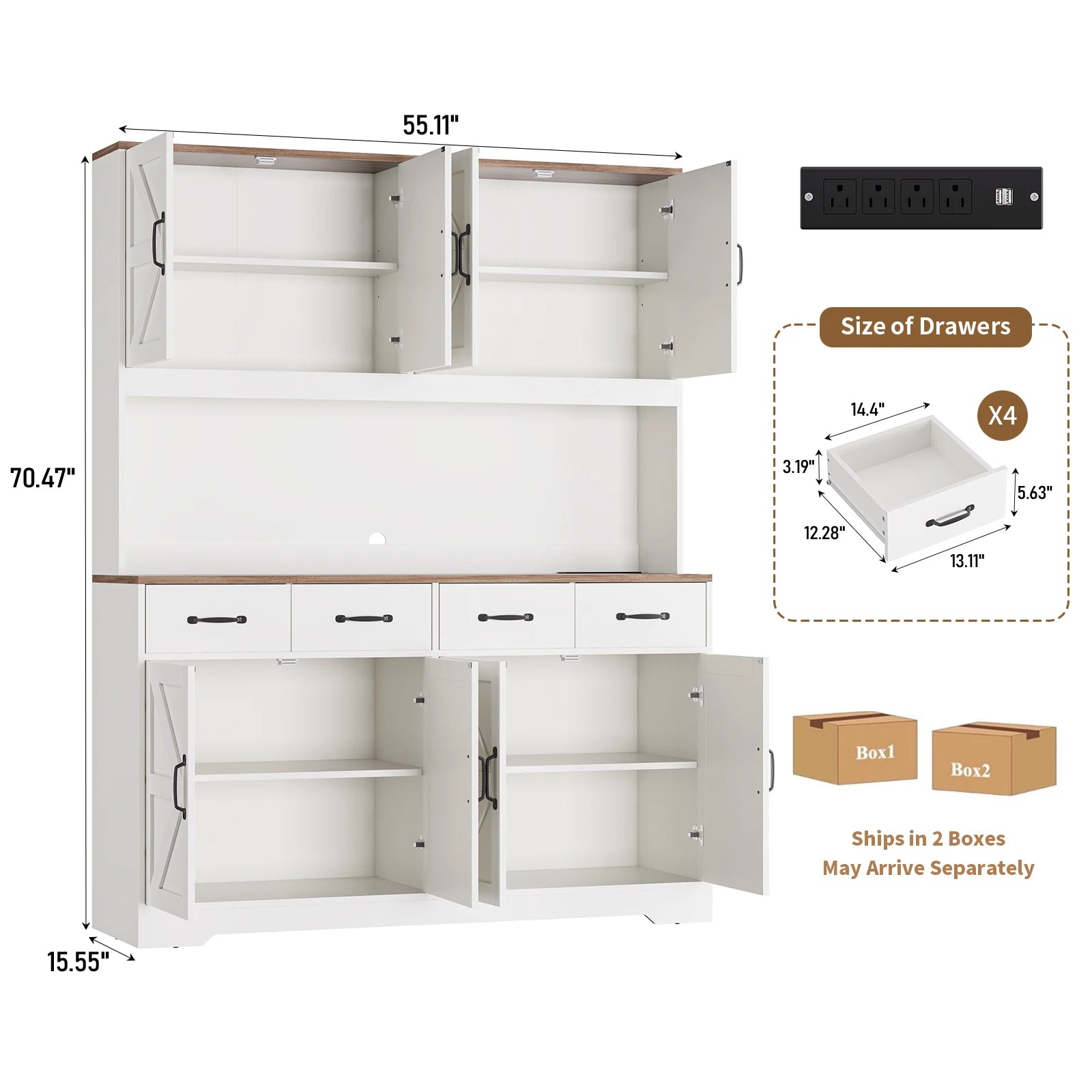 Yanosaku Kitchen Storage Cabinet — Modern Pantry with Built-In Charging Station