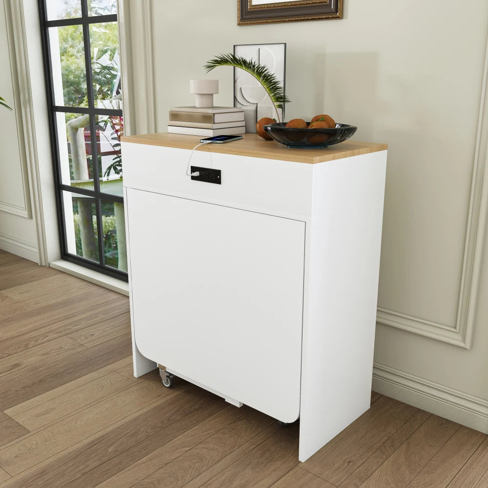 Orraves Extendable Dining Table — Space-Saving Kitchen Island with Power Socket