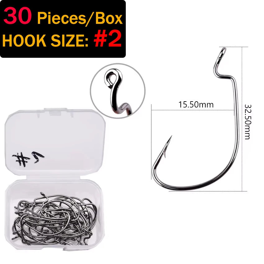 MrLurion Wide Gap Offset Fishing Hooks — High Carbon Steel Barbed Lures