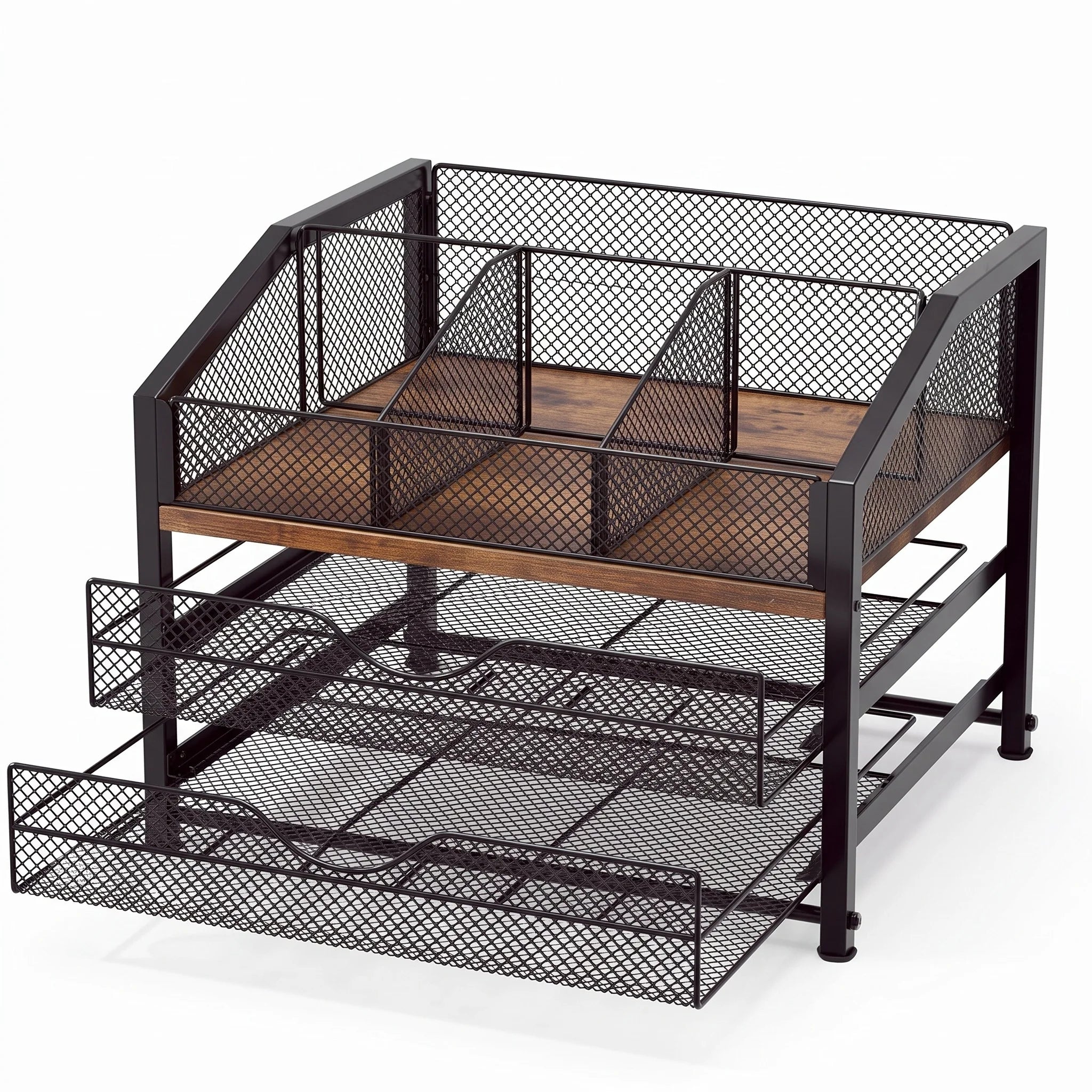 Coffee Bar Organizer — Metal and Wood Station for Countertop