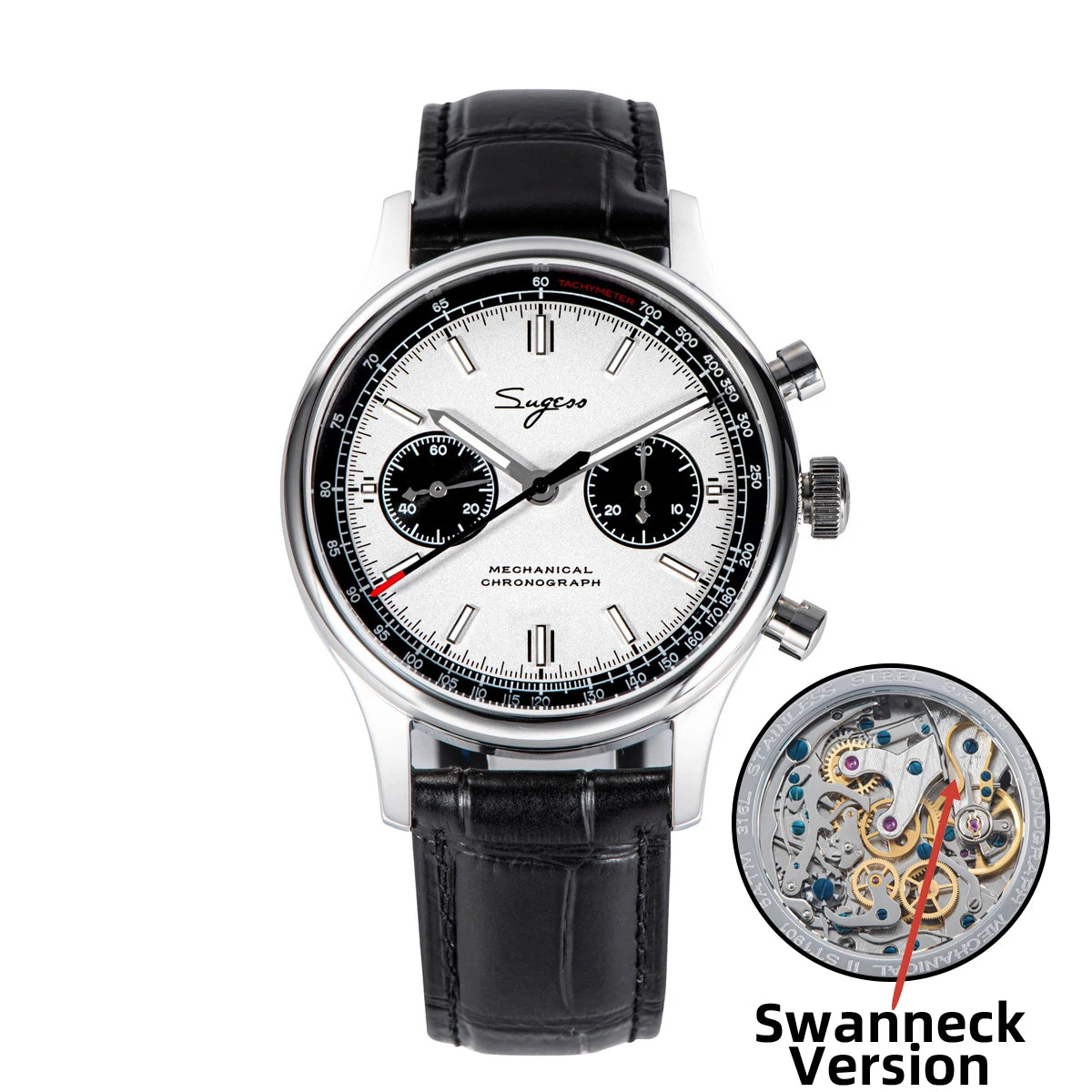 SUGESS 1963 Pilot Chronograph Watch — Mechanical Panda Dial Wristwatch