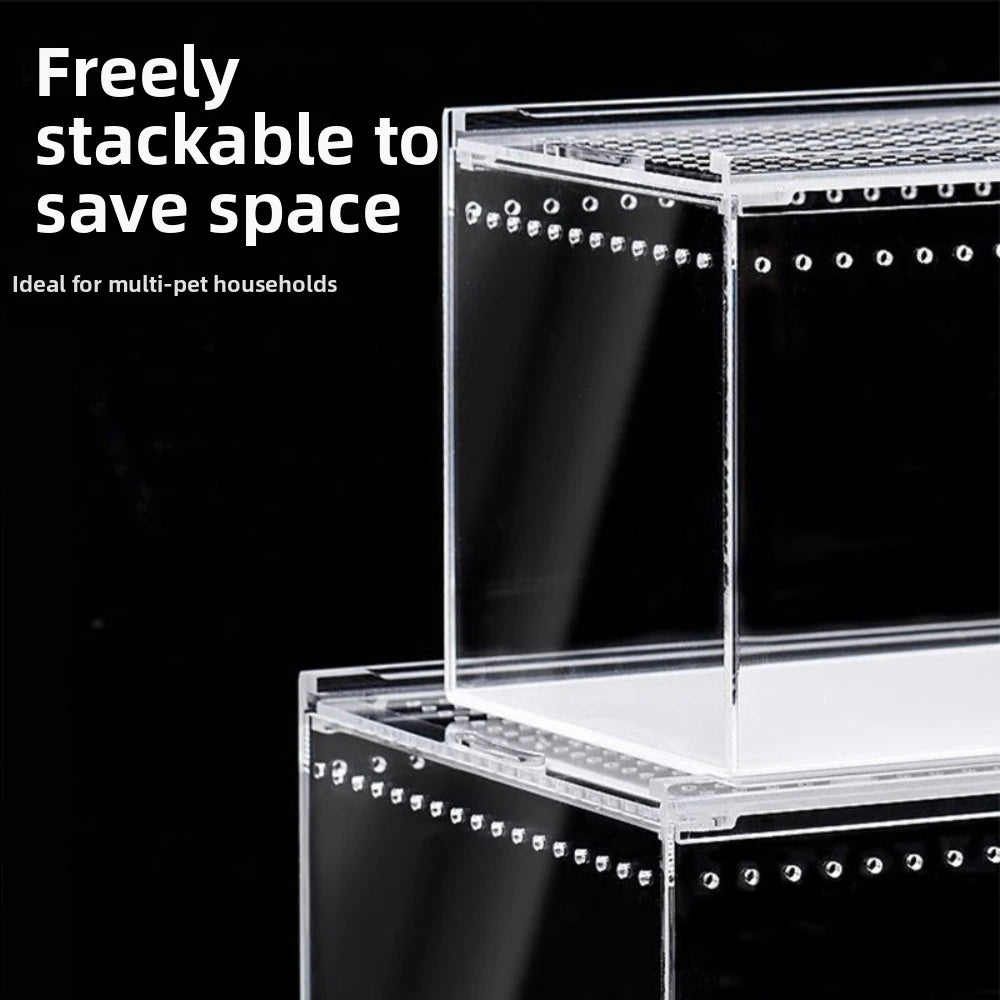 Transparent Acrylic Reptile Terrarium — Ventilated Habitat for Geckos and Snakes