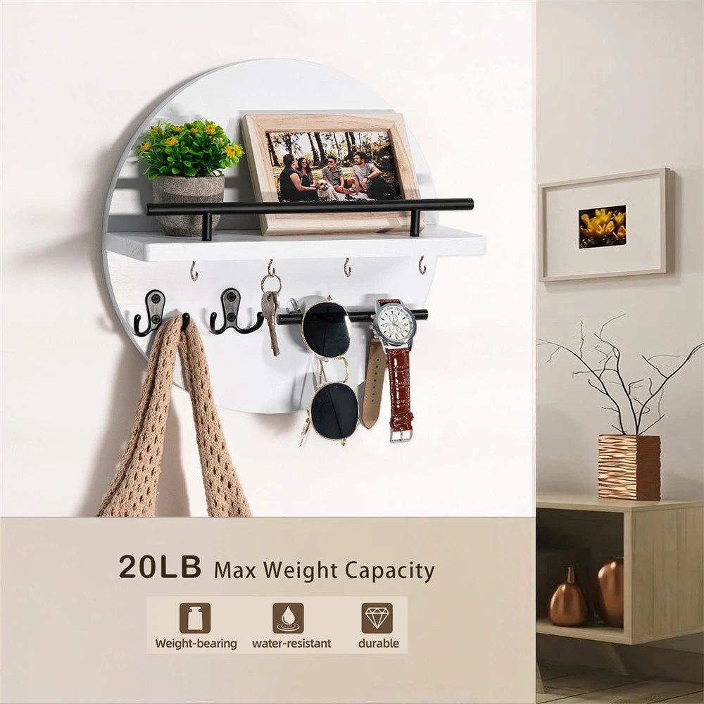 Wooden Wall-Mounted Key Holder — Mail Organizer with Decorative Shelf