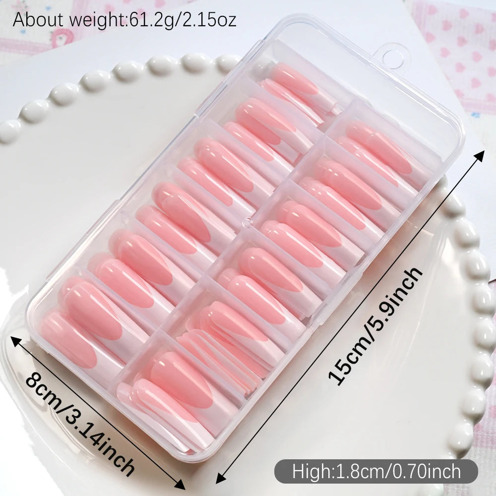 MAFANAILS Pink French Press On Nails — Long Square Full Cover Set